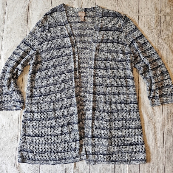Chicos •Size 2 (Large)• Blue White Perforated Longline Open Cardigan - Picture 1 of 7